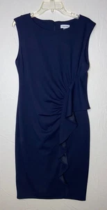 Calvin Klein Womens 12 Ruffle-trim Sheath Sleeveless Dress Navy Back Zipper... - Picture 1 of 9