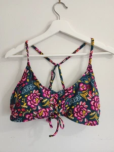Xhilaration Women’s XL Bikini Swim Top Teal Pink Orange Floral Lace Up Bathing - Picture 1 of 7