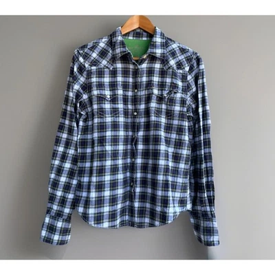 Vintage Ralph Lauren Polo Jeans Co Blue Flannel Western Pearl Snap Y2k M - Image 1 of 4