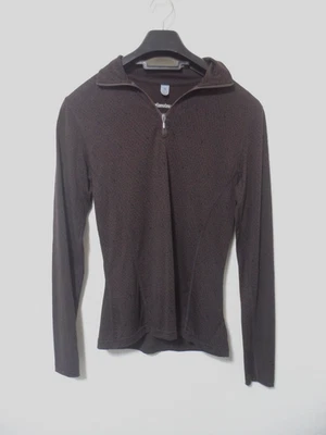 Pullover para mujer Smartwool marrón estampado de leopardo 1/4 cremallera capa base top mediano Foto 1 de 4