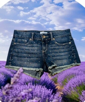 Pantalones Cortos de Denim AEROPOSTALE Tachonados Lavado Medio Azul Talla 0 Juniors Tiro Bajo Foto 1 de 4