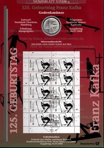 2008 G 125. Geb. Franz Kafka, 10€ NUMIS-Blatt, ab 5 Portofrei - Bild 1 von 2
