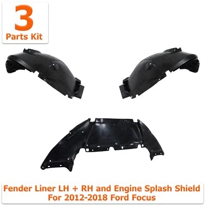 Front Fender Liners Left Right and Engine Splash Shield For 2012-2018 Ford Focus - Image 1 of 4