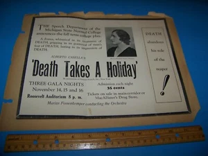 Programa de teatro ""Death Takes A Holiday"" 1933 Michigan State Normal College - Imagen 1 de 5