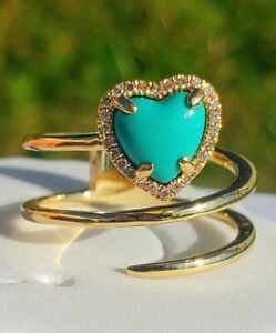 Meira T 14K Diamond Turquoise Ring Size: 6.5
