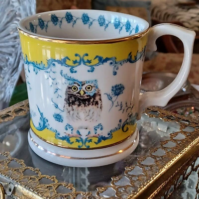 LOU ROTA for ANTHROPOLOGIE LOU ROTA MUG CUP WHIMSICAL 🎀 WISE OWL BLUE & WHITE - Image 1 of 4