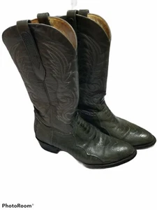 Botas de cuero de avestruz genuino occidental Corral para hombre talla 8D gris verde vintage - Imagen 1 de 8