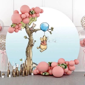 Round Winnie the Pooh Birthday Baby Shower Backdrop Photography Background Party - Picture 1 of 8