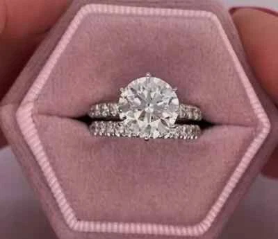 4.00CT Round Cut Lab Grown Diamond Wedding Set 14k White Gold Ring Size 8.5 - Image 1 of 4