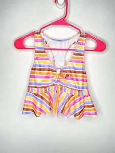 Wonder Nation Stripe Bikini Swim Top Girls Size XL 14-16 Neon Peplum - Picture 1 of 4