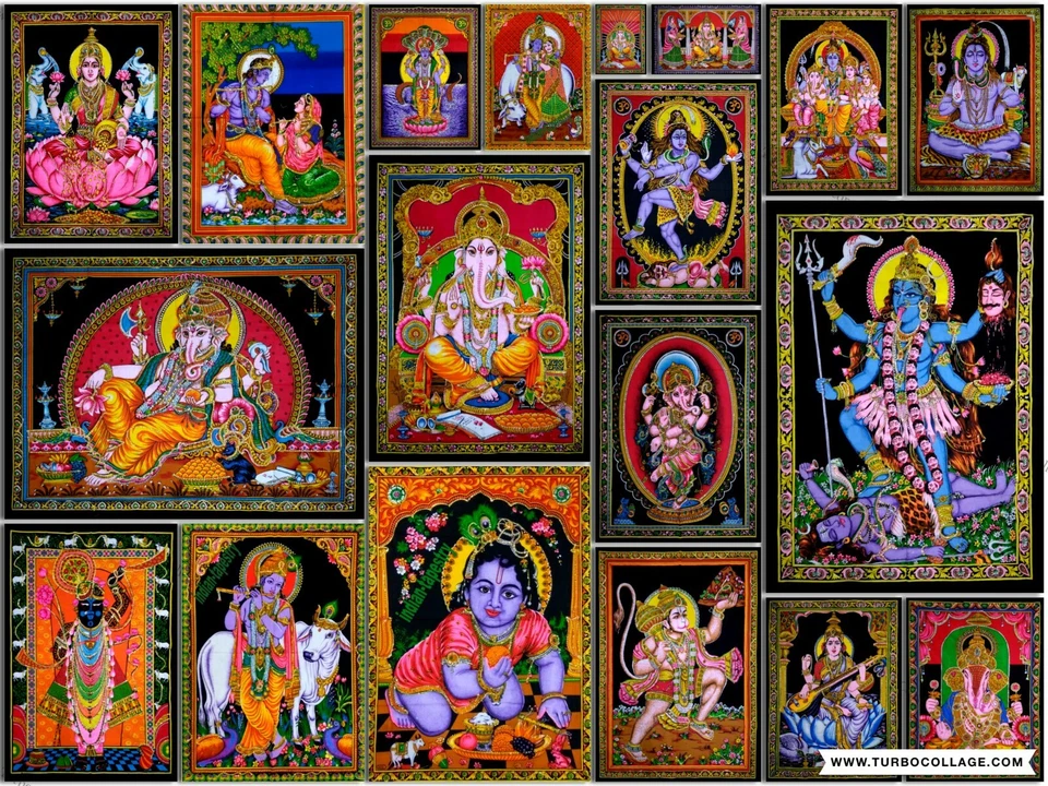 Indian Sequin Work Poster Wall Hanging Home Décor Tapestry Batik Lord Goddess   - Image 1 of 1