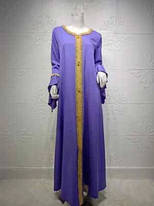 Women's dress Dubai Türkiye gold ribbon embroidery loose Muslim Arab clothing - Picture 1 of 25