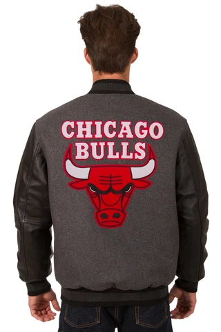 NBA Chicago Bulls  Wool Body & Leather Sleeves Reversible Jacket Patches Logo Cover