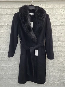 Nuevo Abrigo Negro Largo Sofia Cashmere Borde Piel de Oveja Mezcla Lana Talla 4 - Imagen 1 de 7