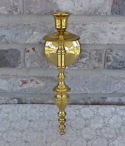 Vintage Messing Wand Kerzenleuchter 11 1/4" hoch verziert Made in India glänzend - Bild 1 von 8