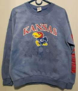 Vintage Gildan Kansas Jayhawks KU NCAA Sweatshirt Light Tie Dye Style Rock Chalk - Bild 1 von 4