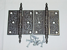 Pair Set  2 Antique Original Victorian Steeple Tip Cast Iron Door Hinges 3 1/2
