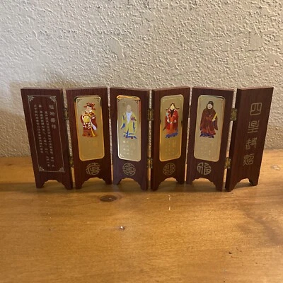 Mini Oriental 6 Paneles Plegable Habitación Divisor Mesa Decoración Hogar Tono Dorado/Madera Foto 1 de 4