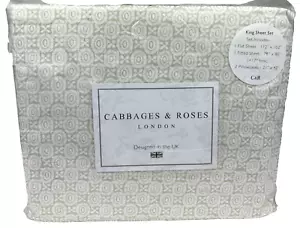 Cabbages & Roses KING Sheet Set Geometric Beige Tan Sophie Natural - Picture 1 of 13