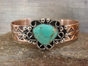 Native American Copper & Turquoise Bracelet by Cleveland - Picture 1 of 4