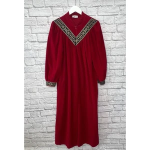 Vintage Vanity Fair Christmas Robe 1/2 Zip Red Fleece Size M Pockets Long House - Picture 1 of 8