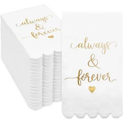 100 Pack White Wedding Napkins with Scalloped Gold Foil Edges for Party, 4x8 In - Image 1 of 4