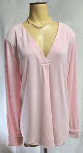 Ann Taylor Women's Pink Long Sleeve Stretchy V Neck Blouse Shirt Top Size L - Picture 1 of 9
