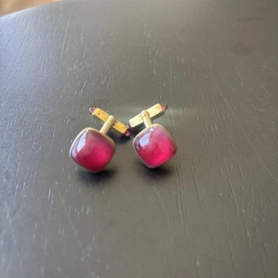  Gemelos vintage SWANK tono dorado granate rojo como piedra.  Foto 1 de 4