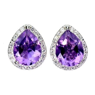 Pendientes de plata de ley 925 pera amatista 9x7 mm joyas de piedras preciosas naturales Foto 1 de 4