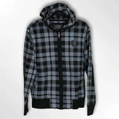 Sudadera con capucha Express negra/gris a cuadros con cremallera - talla grande Foto 1 de 4