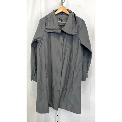 Chaqueta de trinchera EILEEN FISHER cuello ceñido cremallera completa abrigo algodón nailon gris talla M Foto 1 de 4