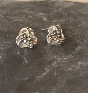 Silver And Cubic Zirconia Knot Stud Earrings - Picture 1 of 3