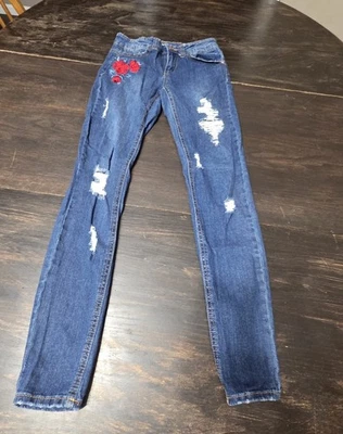 Pantalones de mezclilla bordados muy desgastados para junior casi famosos talla 3  Foto 1 de 4
