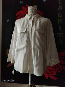Autograph Cream Pure Silk 3/4 Sleeve Classic Blouse Sz42 With Pockets - Picture 1 of 6