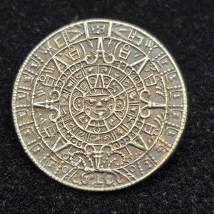Vintage Sterlingsilber Azteken Kalender Brosche Anstecknadel Mexiko ~ 1" Durchmesser - Bild 1 von 3