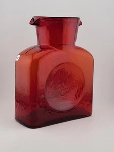 Vintage Blenko 384 Glass Ruby Red Water Jug Bottle Pitcher Handcraft Art USA - Picture 1 of 15