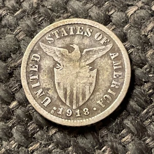 1918 S Philippines 10 Centavos Silver Coin - Picture 1 of 2