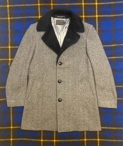 Vintage 50s Pendleton Wool Tweed Herringbone Car Cost Fur Collar Size 40 - Picture 1 of 4