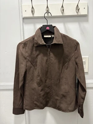 Croft & Barrow Jacket Womens Petite Small Brown Faux Suede Zip Front Collared - Image 1 of 4