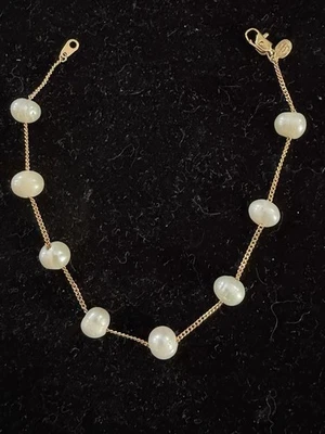 Brazalete Tenis Vintage Alto Brillo Barroco Perla Oro 14k HGE Firmado Foto 1 de 4