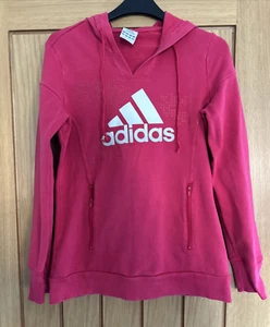 Adidas Women's Pink Logo Long Sleeved Stretch Pullover Hoodie -Pockets UK12 - Picture 1 of 13