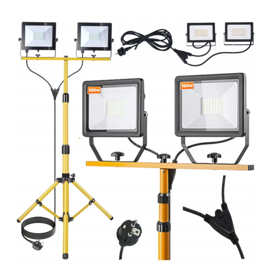 LED Fluter 2x 50/100W Strahler Baustrahler Scheinwerfer Stecker + Stativ - Bild 1 von 4