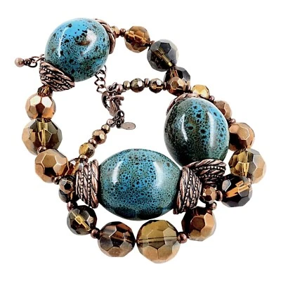 "Collar Premier Designs 18"" cobre esmalte cerámica vidrio cuentas suroeste AZTEC" Foto 1 de 4