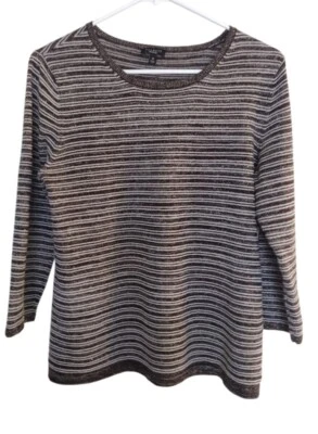 Blusa Mujer TALBOTS Gris Medio Metálico Rayas Lino Blen Mangas 3/4 Tejida Foto 1 de 4