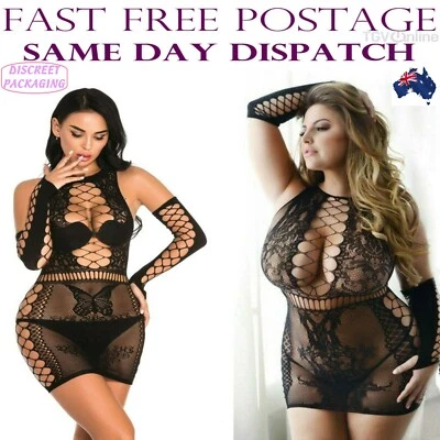 Sexy Women's Black Lingerie Fishnet Bodystockings Plus Size Baby Doll Stockings - image 1 of 4