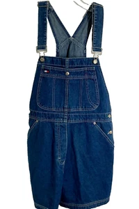 VTG Tommy Hilfiger Tommy Jeans Women's Size Large Denim Jean Bib Overall Shorts - Picture 1 of 11