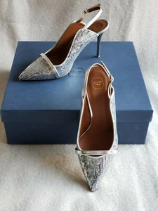 Malone Souliers Marion 37 7 85 mm Silber Pailletten Leder Pump Slingback Absatz Schuhe - Bild 1 von 12