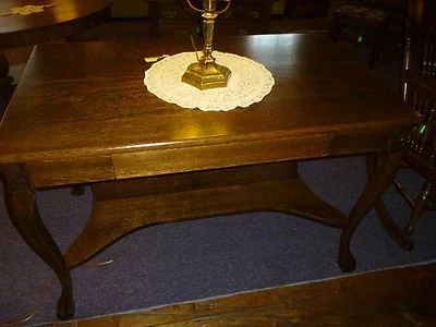 Antique oak Desk Library table ornate Larkin co chippendale feet refinished 1900 - Image 1 of 4