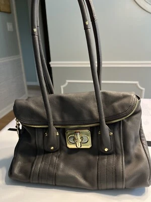 B. Makowsky Large Gray Leather Shoulder Satchel Handbag Purse EUC - Image 1 of 4