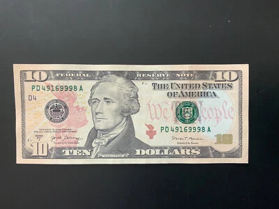 2017A $10 DOLLAR BILL PD49169998A Overink on the serial number - Image 1 of 4